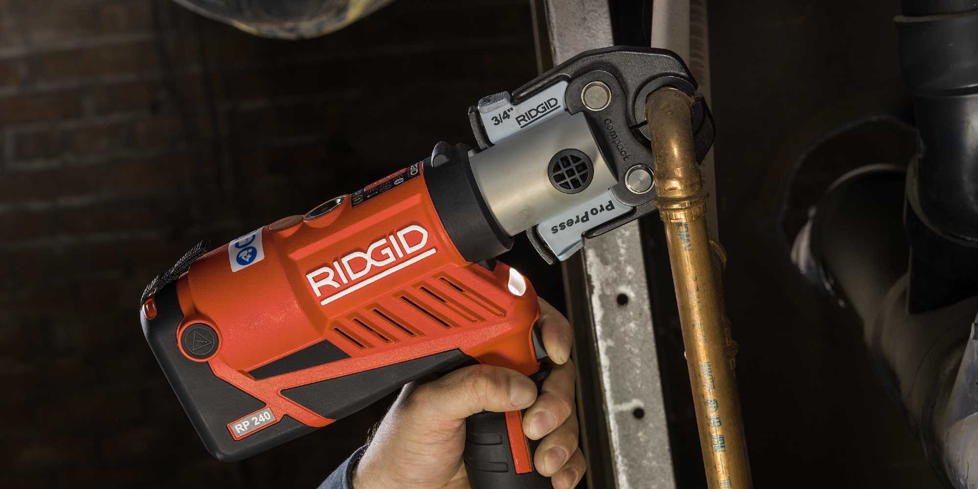 RIDGID press tool on copper pipe